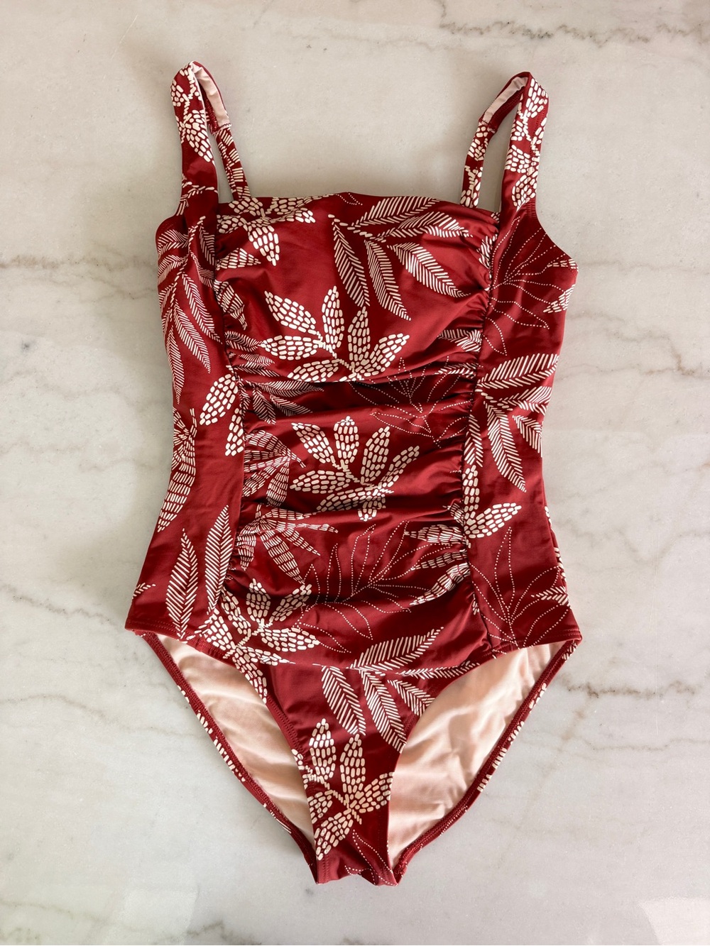 Cupshe Red Leaf-Print Ruched One-Piece Swimsuit